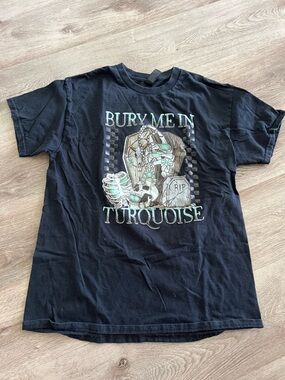 Gildan Black Graphic Tee with Turquoise Accents